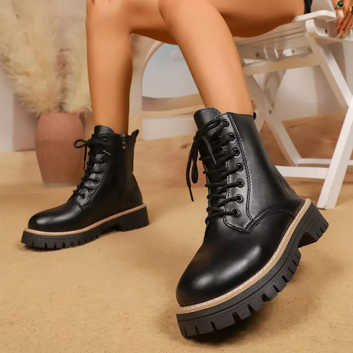 Lace-Up Platform Boots - Trendsi - Flyclothing LLC