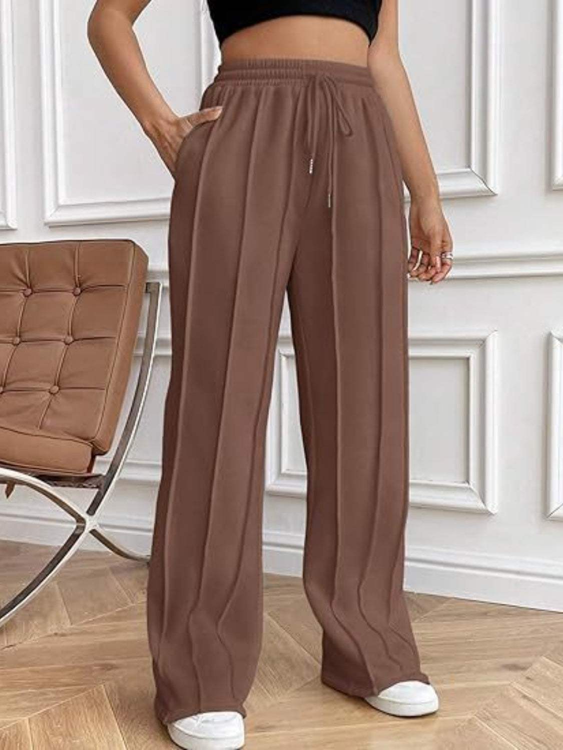 Drawstring Wide Leg Pants with Pockets - Trendsi - Flyclothing LLC