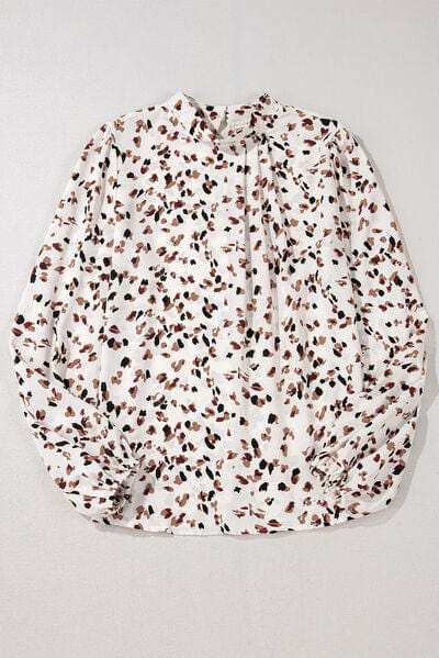 Printed Mock Neck Balloon Sleeve Blouse - Trendsi - Flyclothing LLC