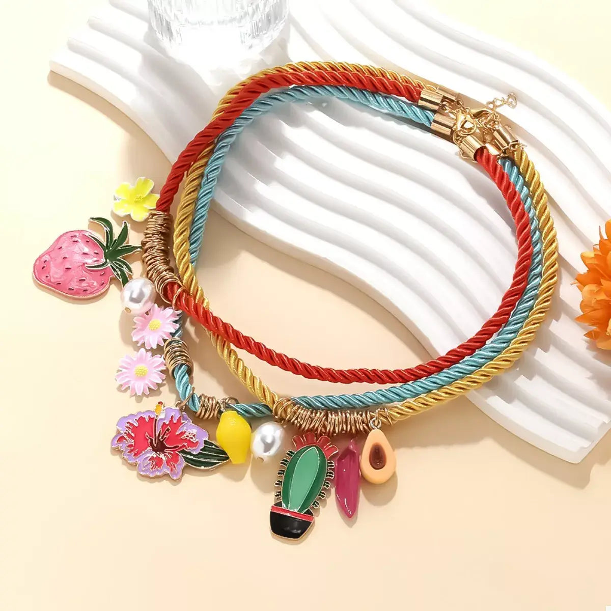 3 Piece Colorful Rope Charm Necklace - Trendsi - Flyclothing LLC