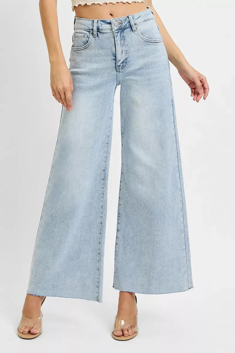 RISEN Full Size High Rise Ankle Wide Palazzo Jeans Plus Size - Trendsi - Flyclothing LLC