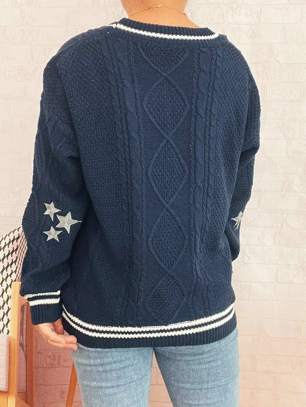 Star Pattern Button-Up Cardigan with Contrast Trim - Trendsi - Flyclothing LLC