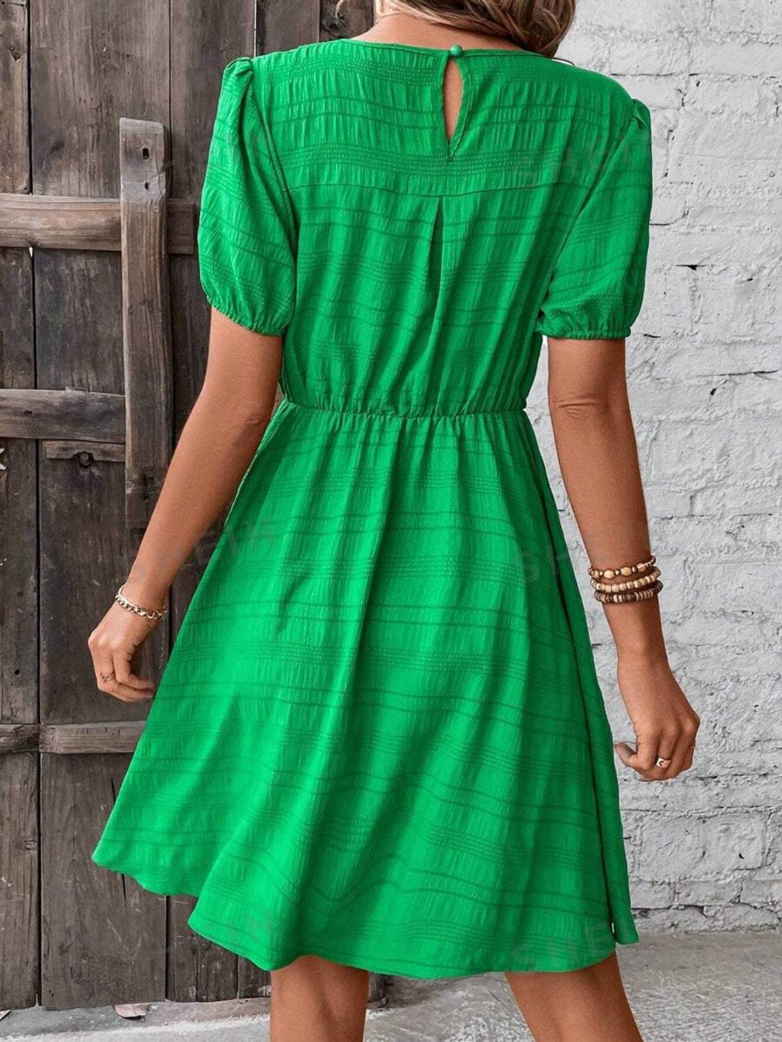Ruched Round Neck Short Sleeve Mini Dress - Trendsi - Flyclothing LLC