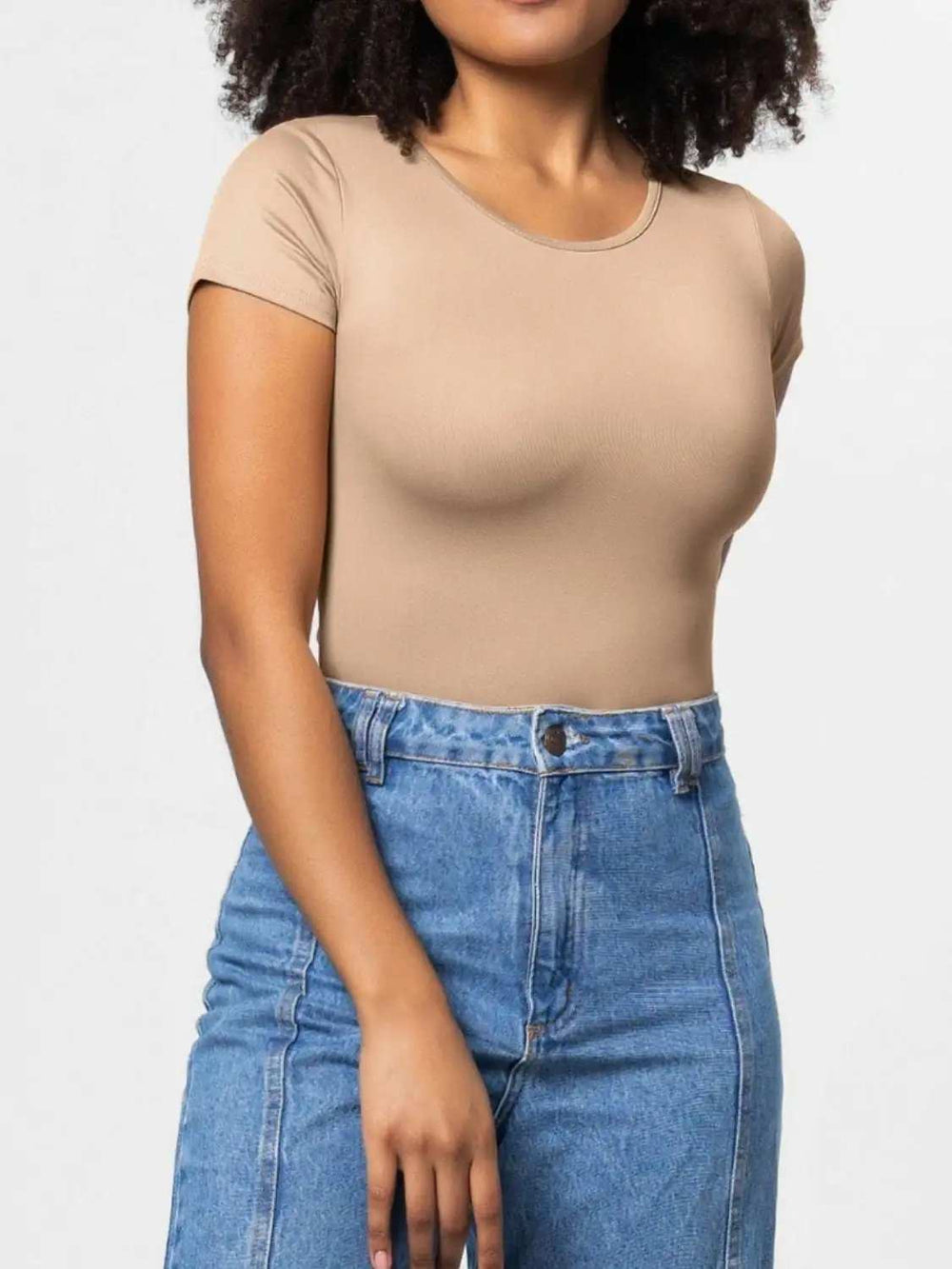 Full Size Round Neck Short Sleeve Bodysuit - Trendsi - Flyclothing LLC