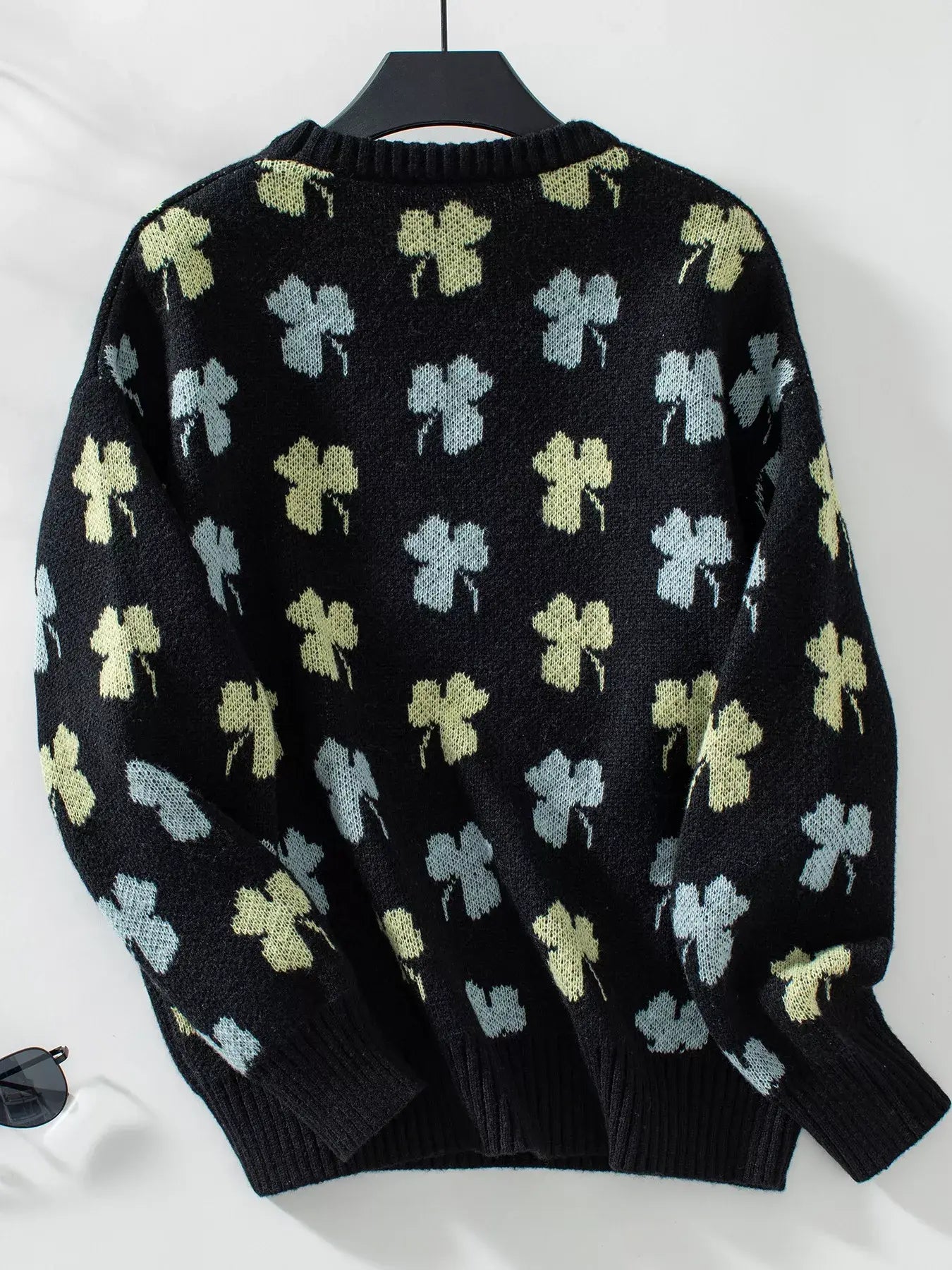 Clover Round Neck Long Sleeve Sweater - Trendsi - Flyclothing LLC