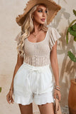 Full Size Openwork Flutter Sleeve Knit Top - Trendsi - Flyclothing LLC