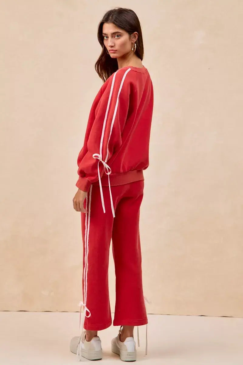 BiBi Side Lined Bow Details Fleece Sweatshirt - Trendsi - Flyclothing LLC