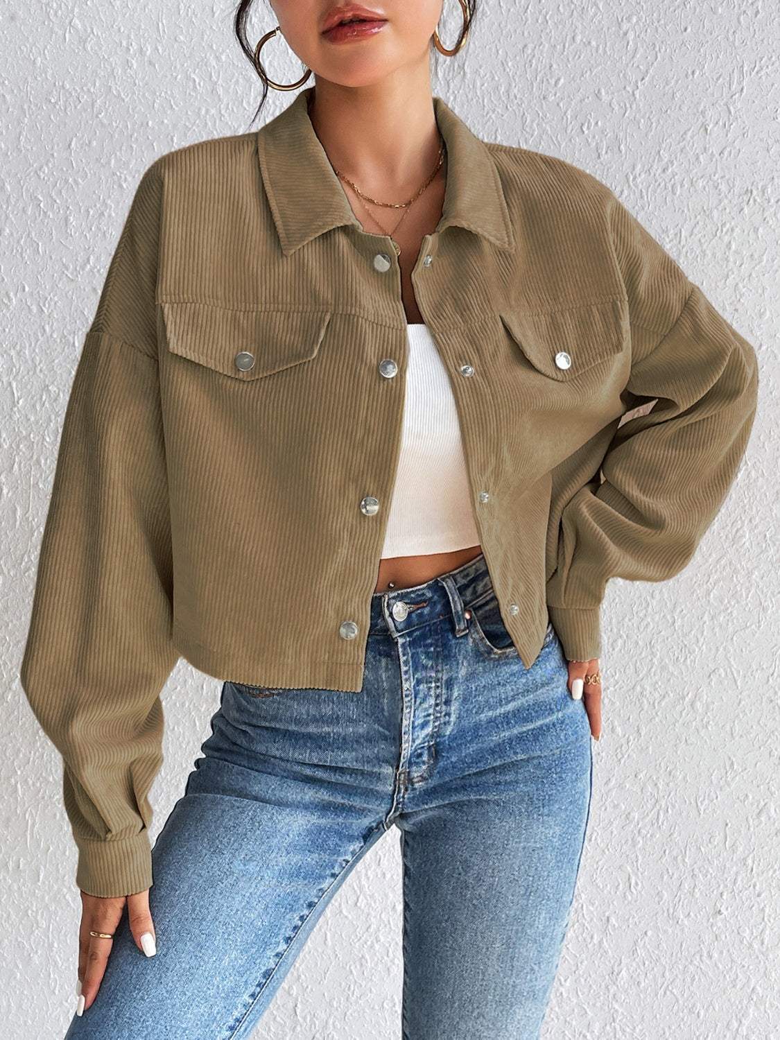 Snap Down Long Sleeve Jacket - Trendsi - Flyclothing LLC