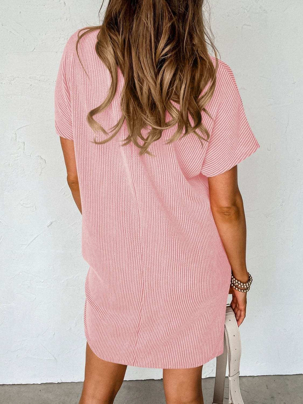 Round Neck Short Sleeve Mini Dress - Trendsi - Flyclothing LLC