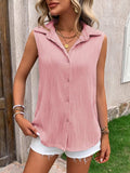 Button Up Collared Neck Tank - Trendsi - Flyclothing LLC