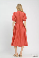 Umgee Zip-Front Smocked Waist Midi Dress - Trendsi - Flyclothing LLC