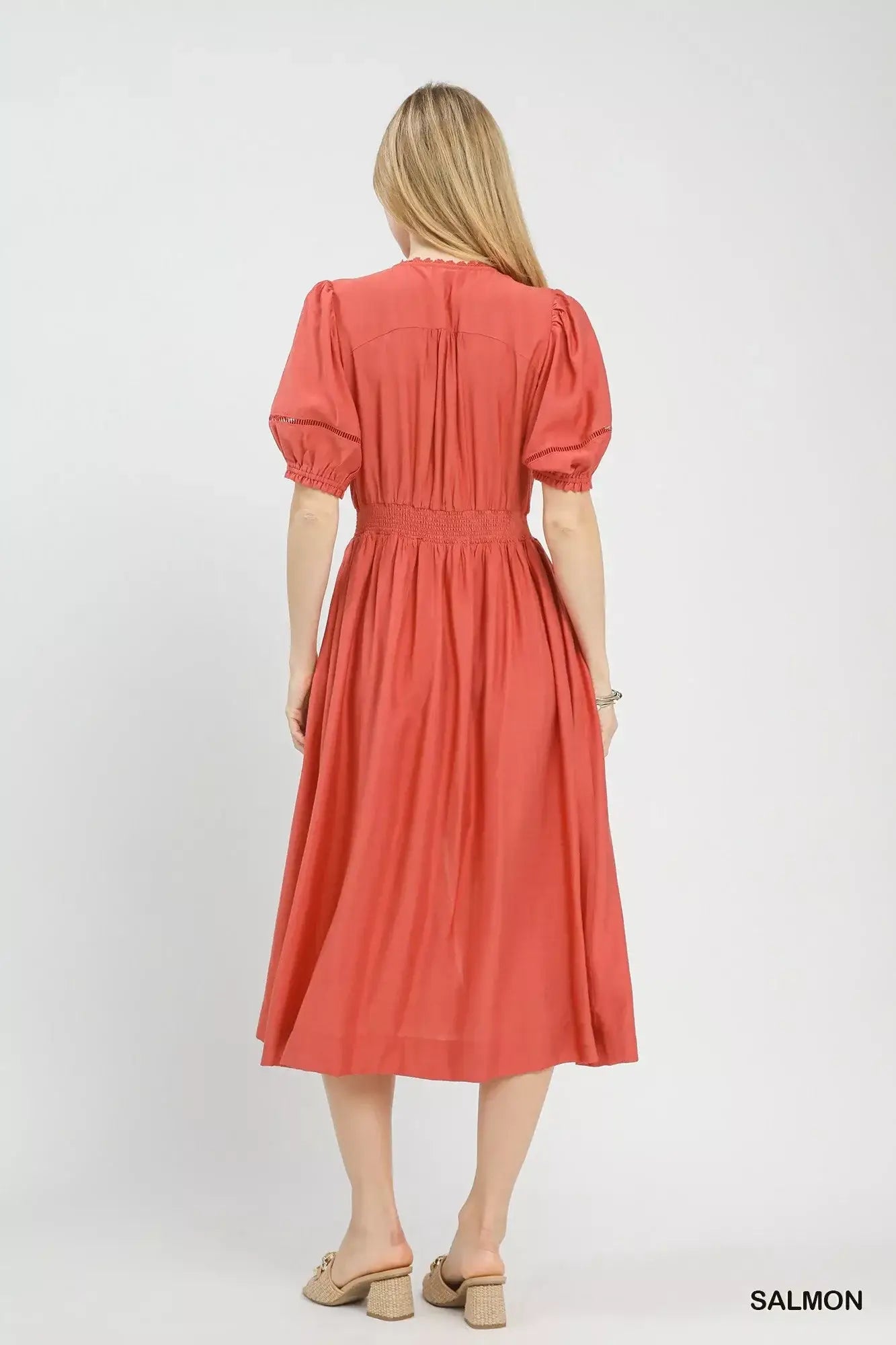 Umgee Zip-Front Smocked Waist Midi Dress - Trendsi - Flyclothing LLC