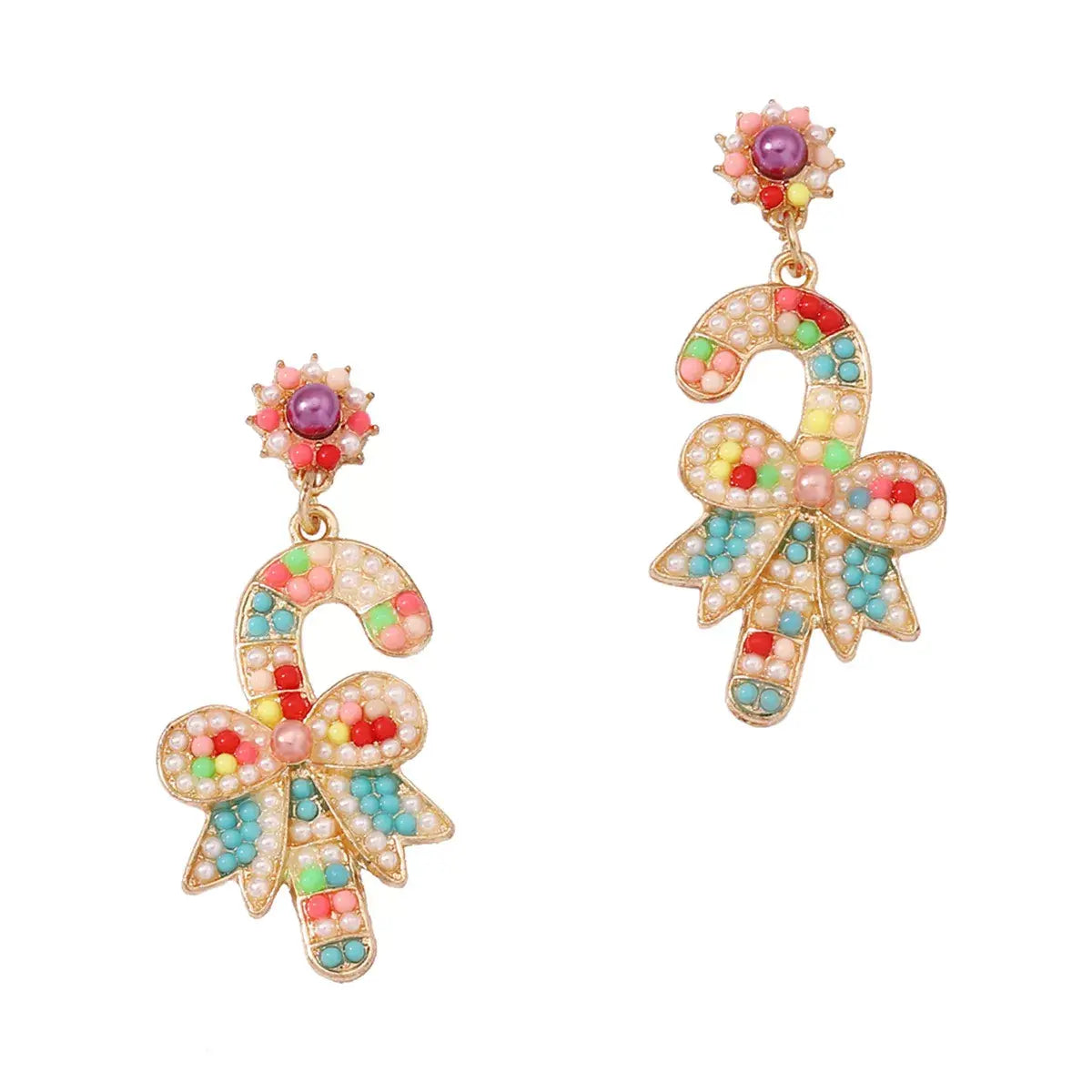 Christmas Candy Cane Bow Drop Earrings - Trendsi - Flyclothing LLC