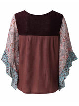 Full Size Printed Round Neck Three-Quarter Sleeve Blouse - Trendsi - Flyclothing LLC