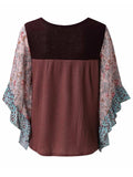 Full Size Printed Round Neck Three-Quarter Sleeve Blouse - Trendsi - Flyclothing LLC