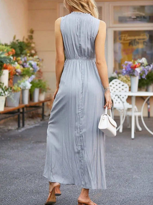 Ruched Notched Sleeveless Midi Dress - Trendsi - Flyclothing LLC