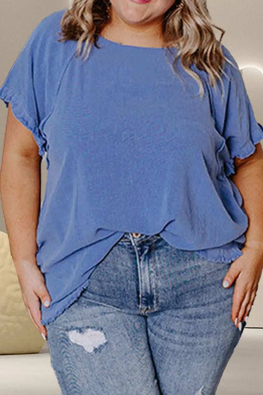 Plus Size Round Neck Half Sleeve Top - Trendsi - Flyclothing LLC