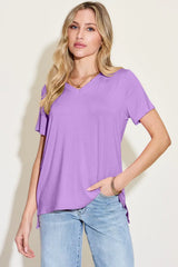 Basic Bae Bamboo Full Size V-Neck High-Low T-Shirt - ShopBasicbae - Flyclothing LLC