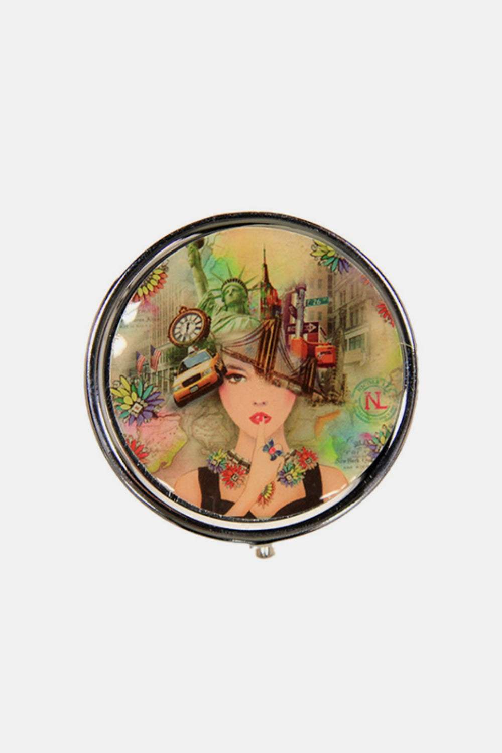 Nicole Lee USA Print Metallic Circular Small Pill Case - Trendsi - Flyclothing LLC