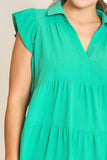 Umgee Full Size Johnny Collar Ruffle Cap Sleeve Tiered Dress Plus Size - Trendsi