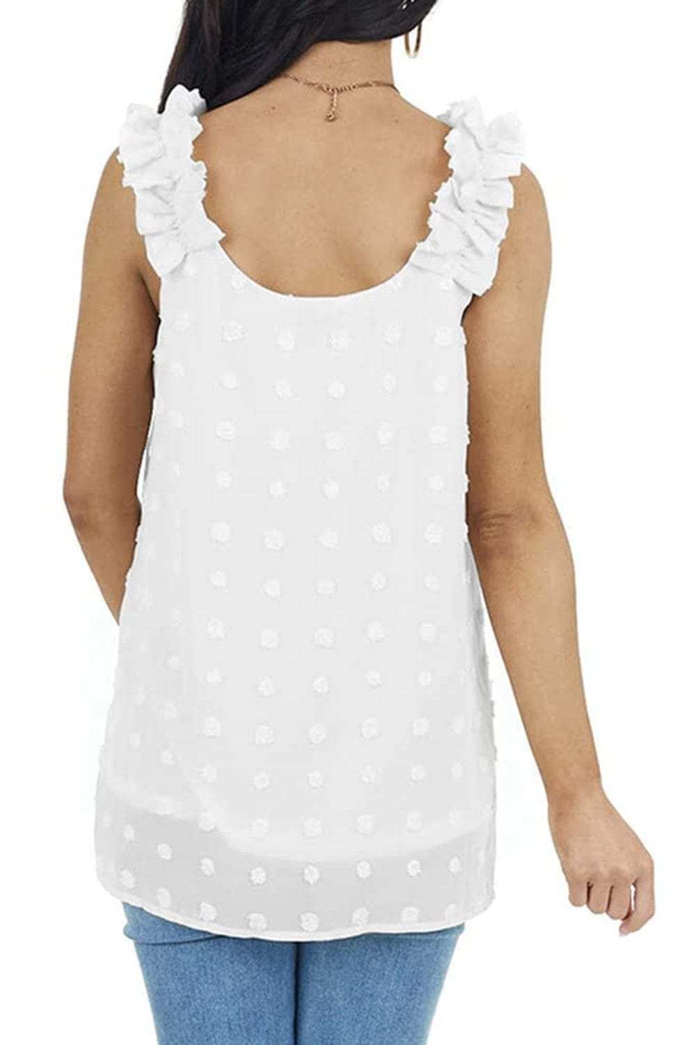 Full Size Swiss Dot V-Neck Tank - Trendsi - Flyclothing LLC