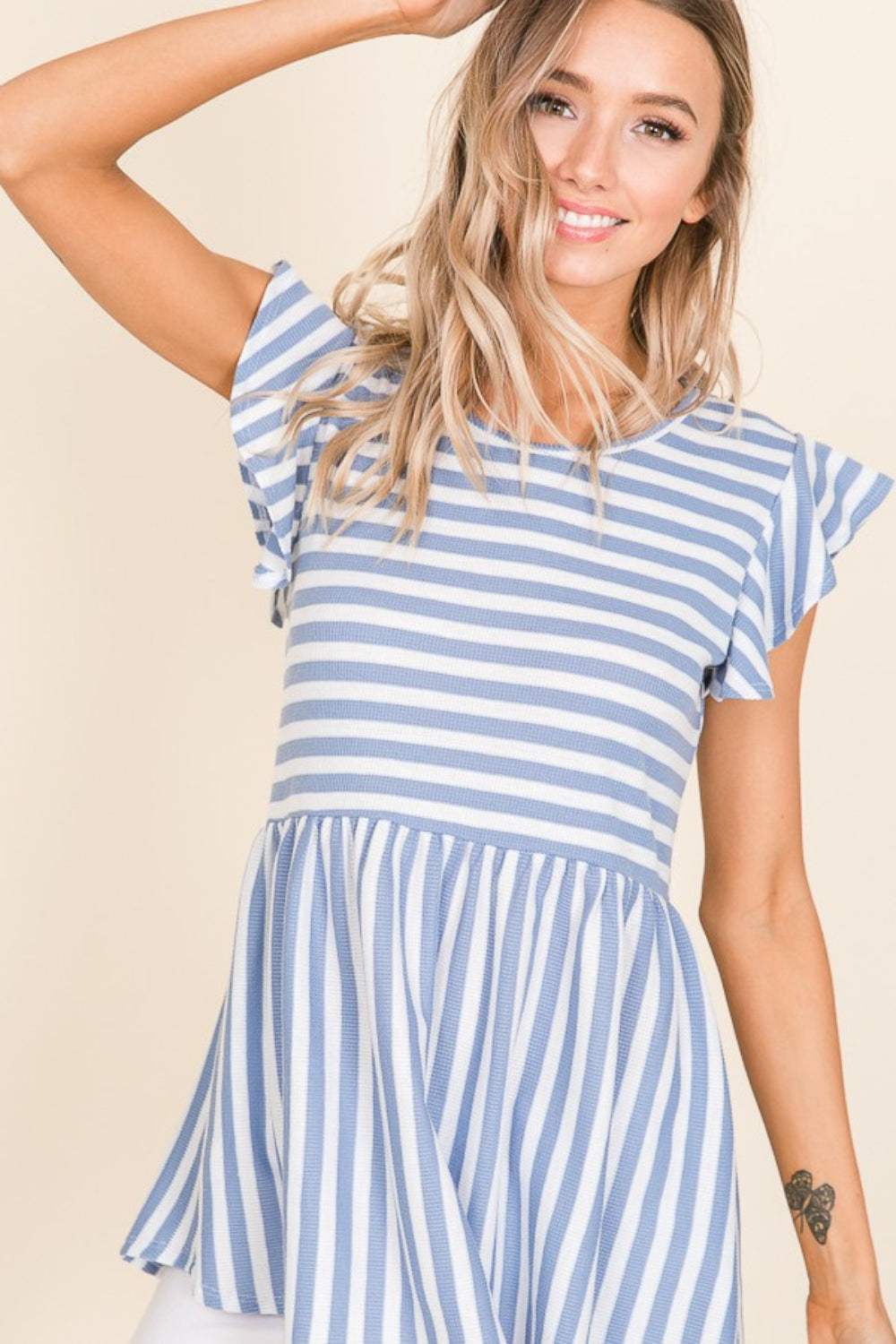 BOMBOM Striped Round Neck Blouse - Trendsi - Flyclothing LLC