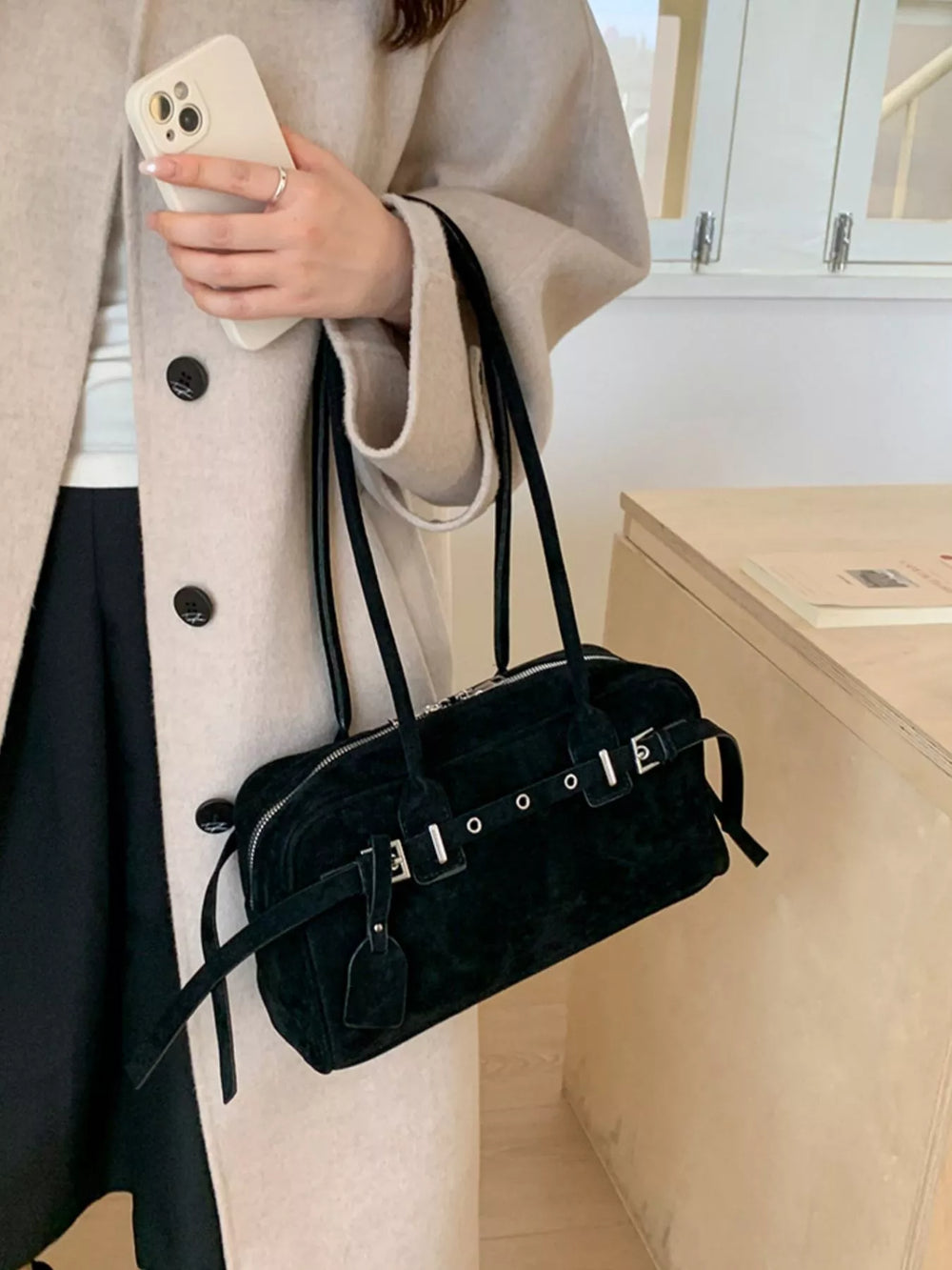 Buckle Decor Shoulder Bag - Trendsi - Flyclothing LLC