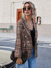 Full Size Plaid Lapel Collar Blazer - Trendsi