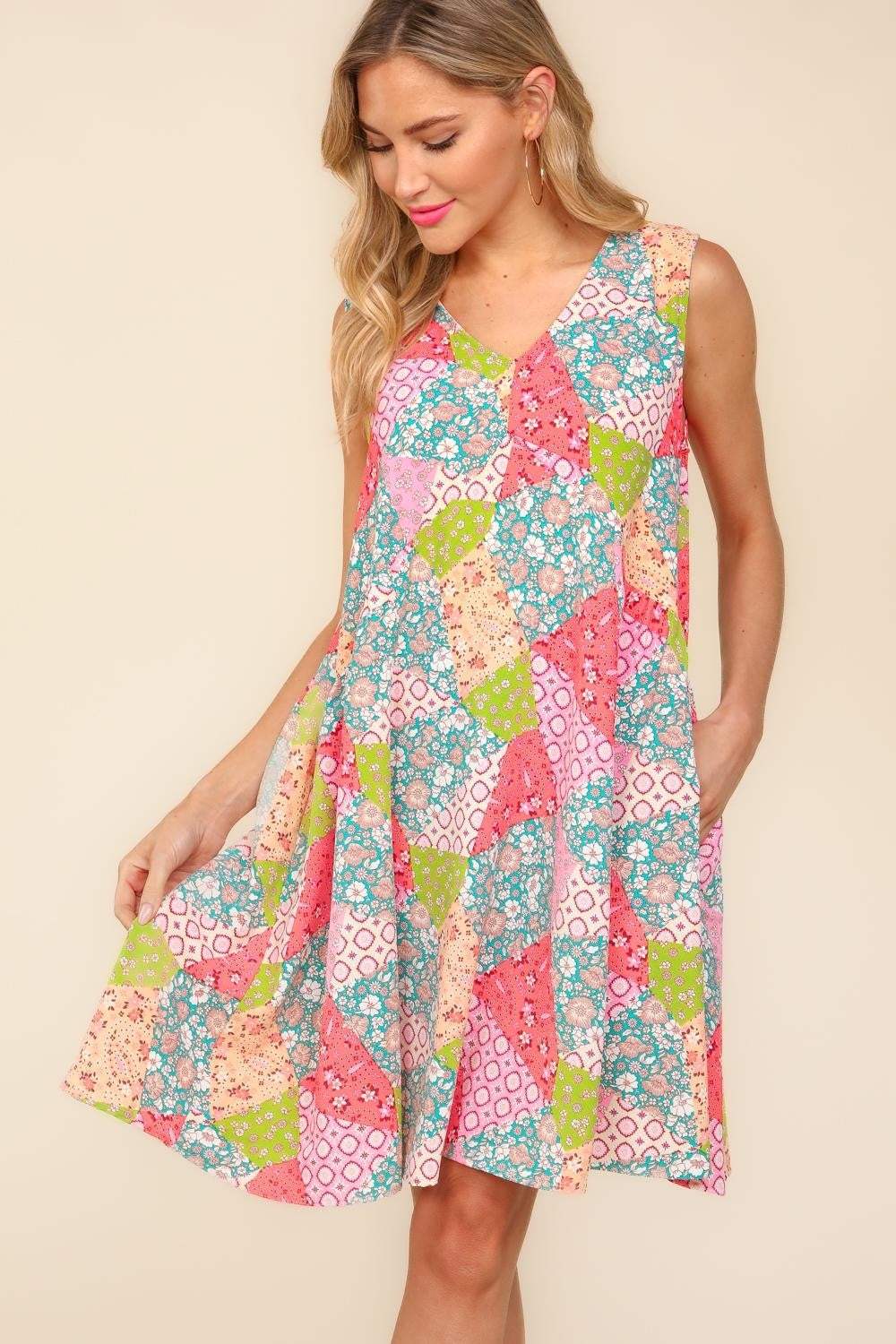 Haptics Full Size Babydoll Floral Patchwork Dress with Side Pockets - Trendsi - Flyclothing LLC
