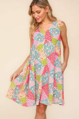 Haptics Full Size Babydoll Floral Patchwork Dress with Side Pockets - Trendsi - Flyclothing LLC