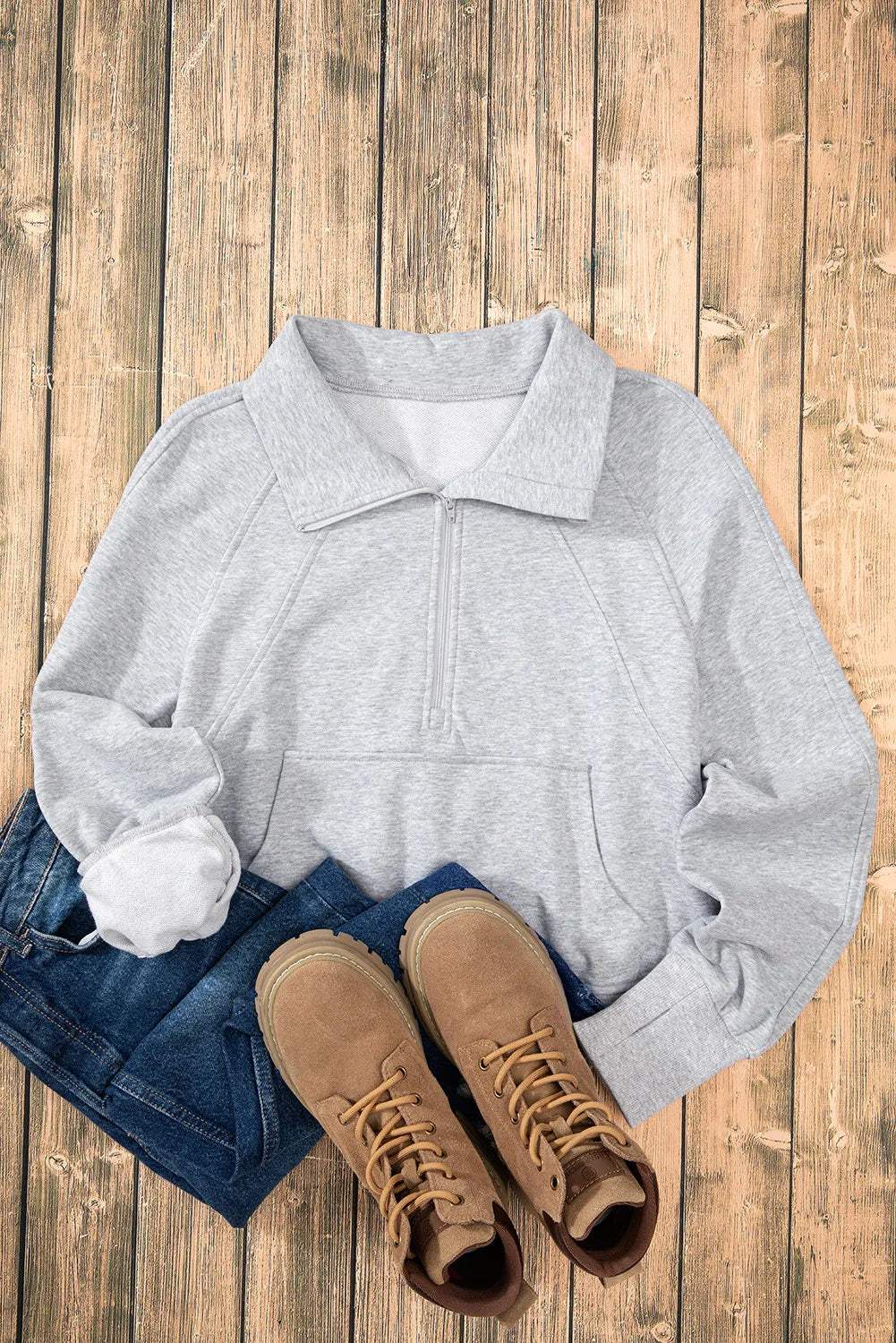 Half Zip Long Sleeve Sweatshirt - Trendsi - Flyclothing LLC