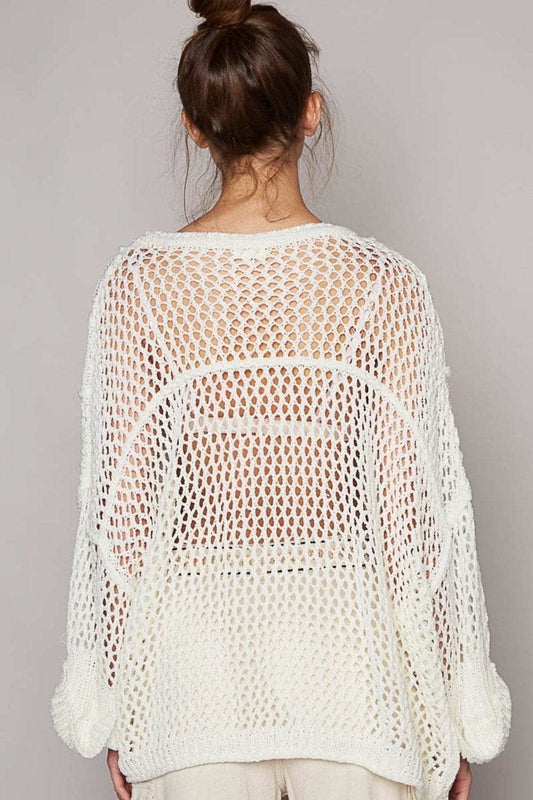 POL Openwork Long Sleeve Knit Cover Up - Trendsi - Flyclothing LLC