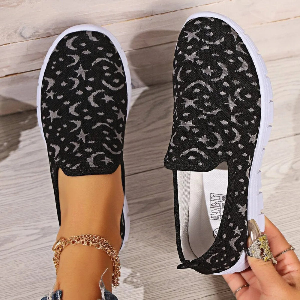 Star & Moon Pattern Flat Loafers - Trendsi
