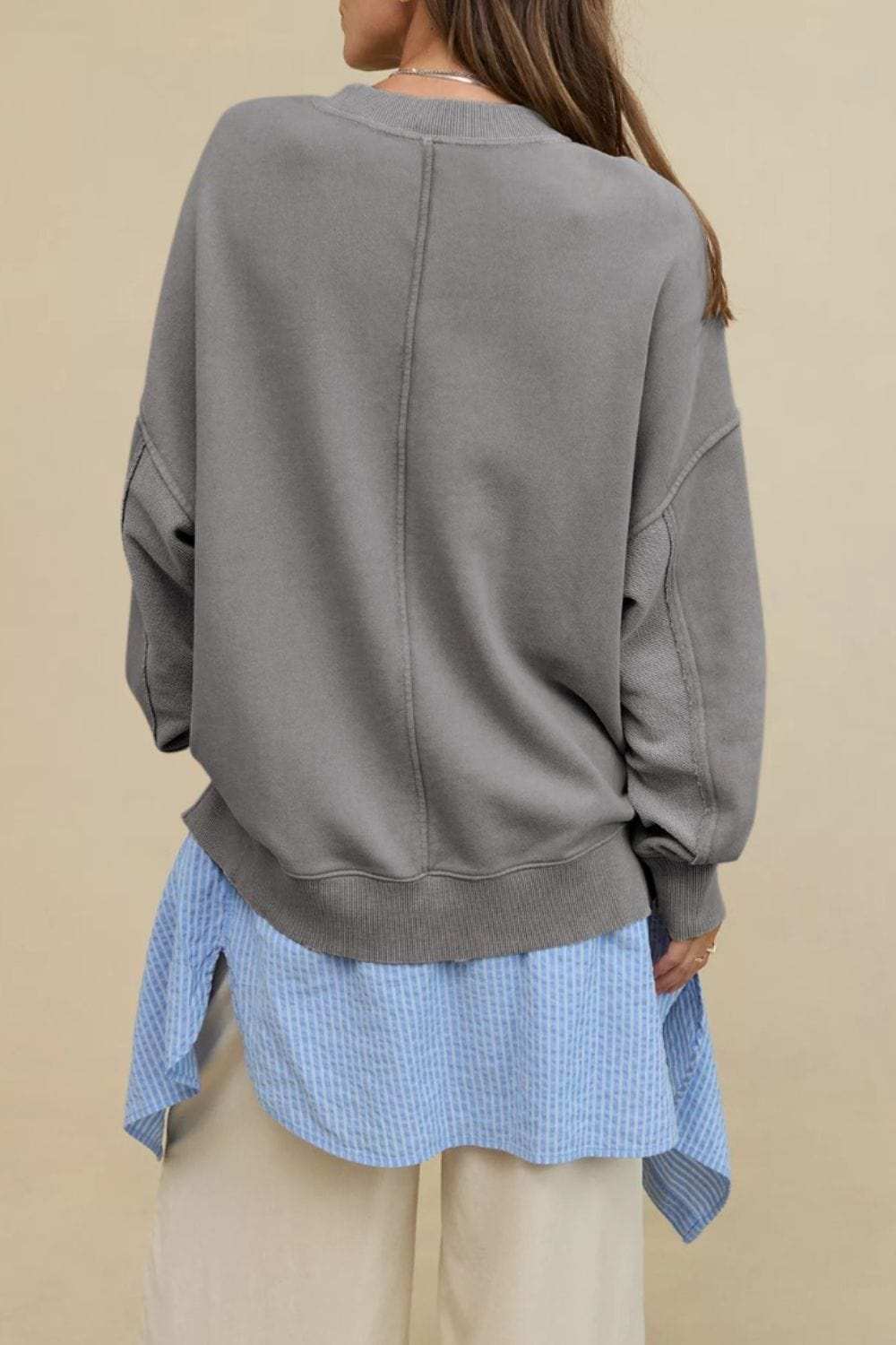 Side Slit Round Neck Long Sleeve Sweatshirt - Trendsi - Flyclothing LLC