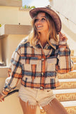 BiBi Brushed Plaid Crop Jacket with Pockets - Trendsi - Flyclothing LLC