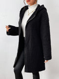 Zip Up Long Sleeve Sherpa Hooded Coat - Trendsi