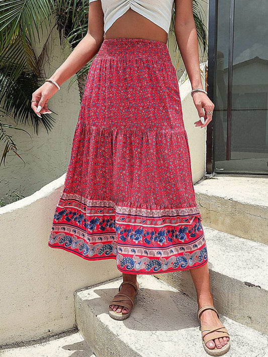 Printed Tiered High Waist Skirt - Trendsi - Flyclothing LLC
