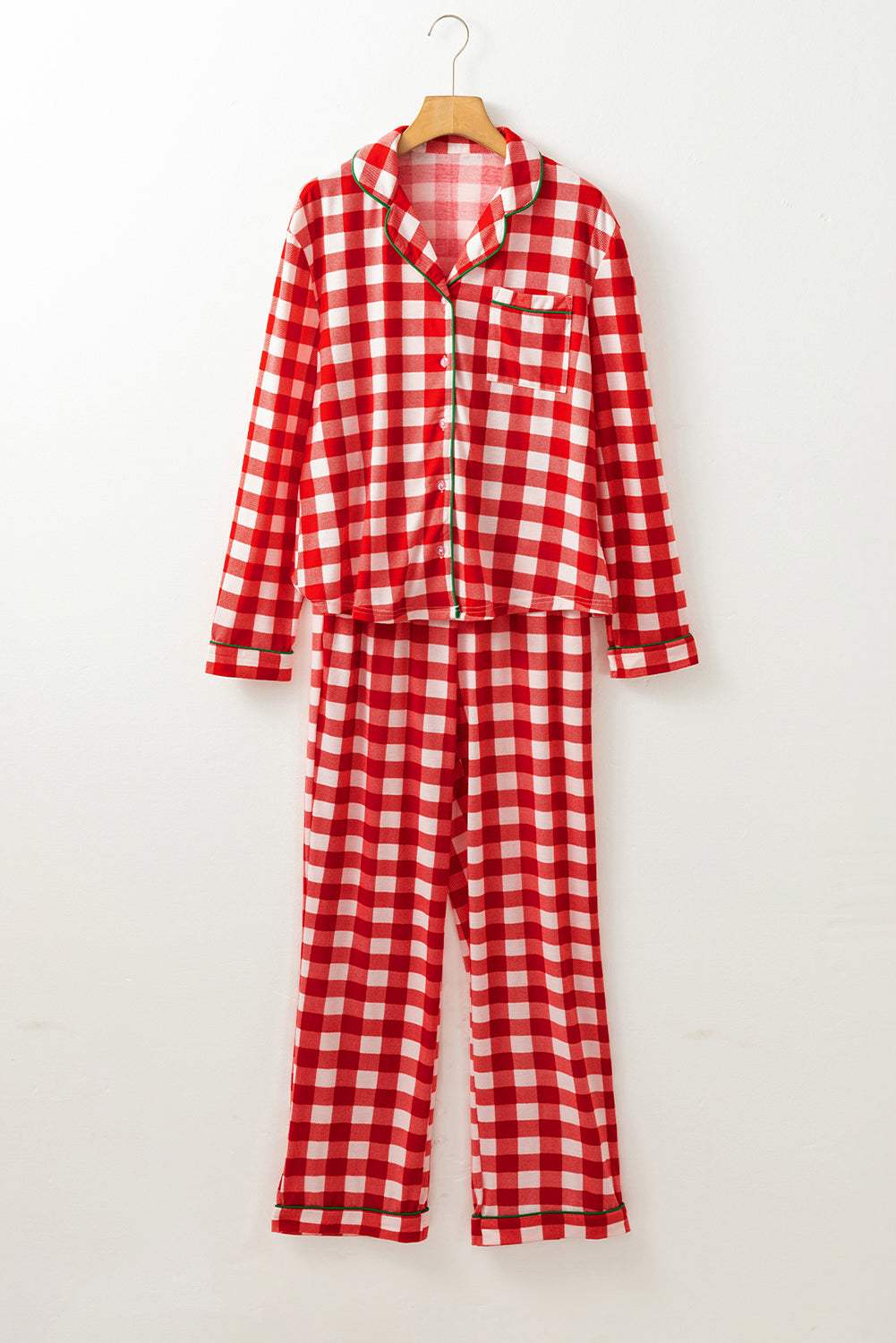 Plaid Collared Neck Long Sleeve Top and Pants Set - Trendsi - Flyclothing LLC