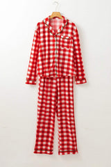 Plaid Collared Neck Long Sleeve Top and Pants Set - Trendsi - Flyclothing LLC