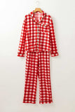 Plaid Collared Neck Long Sleeve Top and Pants Set - Trendsi - Flyclothing LLC