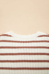 Stripe Scalloped Round Neck Short Sleeve Sweater - Trendsi - Flyclothing LLC
