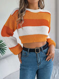 Color Block Round Neck Cropped Sweater - Trendsi - Flyclothing LLC