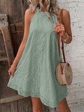 Eyelet Grecian Neck Mini Dress - Trendsi - Flyclothing LLC