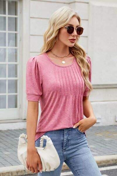 Round Neck Short Sleeve T-Shirt - Trendsi - Flyclothing LLC