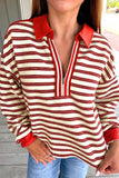 Striped Quarter-Zip Collar Sweatshirt - Trendsi - Flyclothing LLC