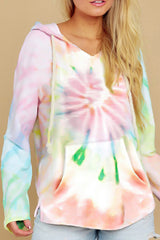 Drawstring Tie-Dye Long Sleeve Hoodie - Trendsi