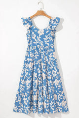Floral Flutter Shoulder Tiered Flowy Midi Dress - Trendsi - Flyclothing LLC