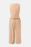 Round Neck Top and Wide Leg Pants Set - Trendsi