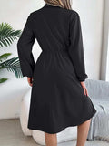 Collared Neck Long Sleeve Dress with Pockets - Trendsi - Flyclothing LLC