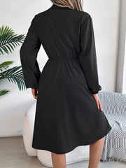 Collared Neck Long Sleeve Dress with Pockets - Trendsi